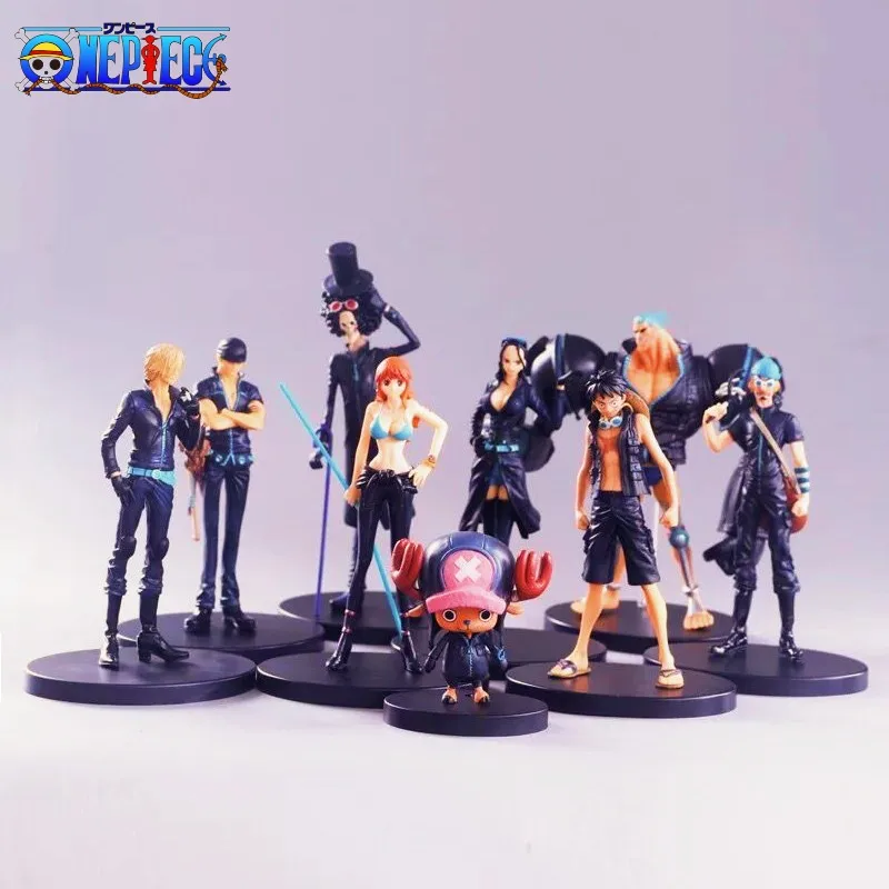 9pcs Set Black Golden White Color Anime Figure One Piece Luffy Zoro Sanji Nami Brook Action Figure Collec Cool Model Toy Gifts