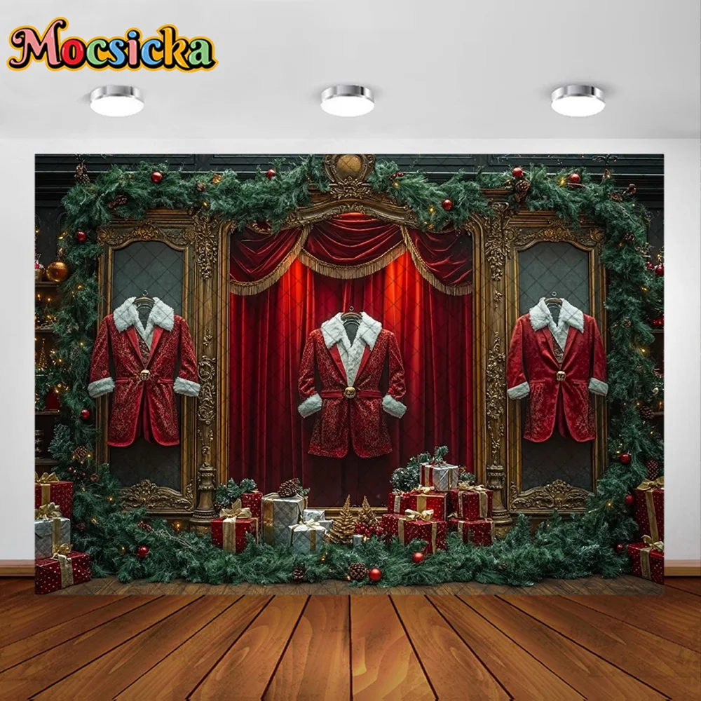 Mocsicka Photography Background Santa Claus Wardrobe Red Jacket Decoration Backdrop Family Xmas Holiday Party Prom Studio Prop
