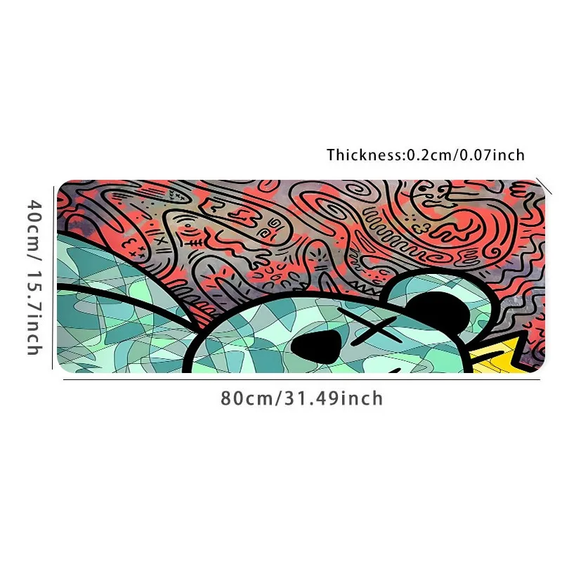 1pc Cartoon Bear Graffiti Mouse Pad Multi-Size Non-Slip Stitched Edge Computer Keyboard Desk Mat For Office And Gift