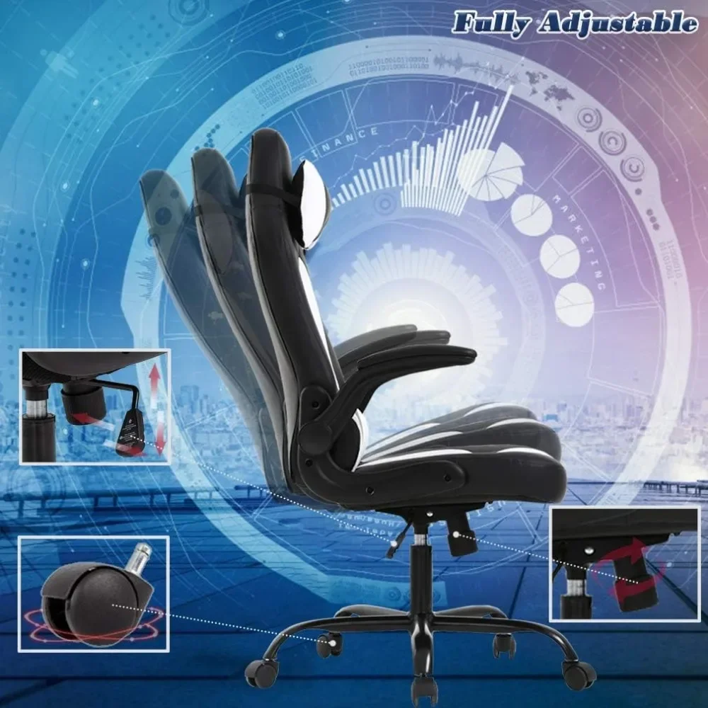 Chaise de bureau ergonomique pour PC Gaming, chaise de bureau avec support lombaire, bras rabattables, repos de sauna