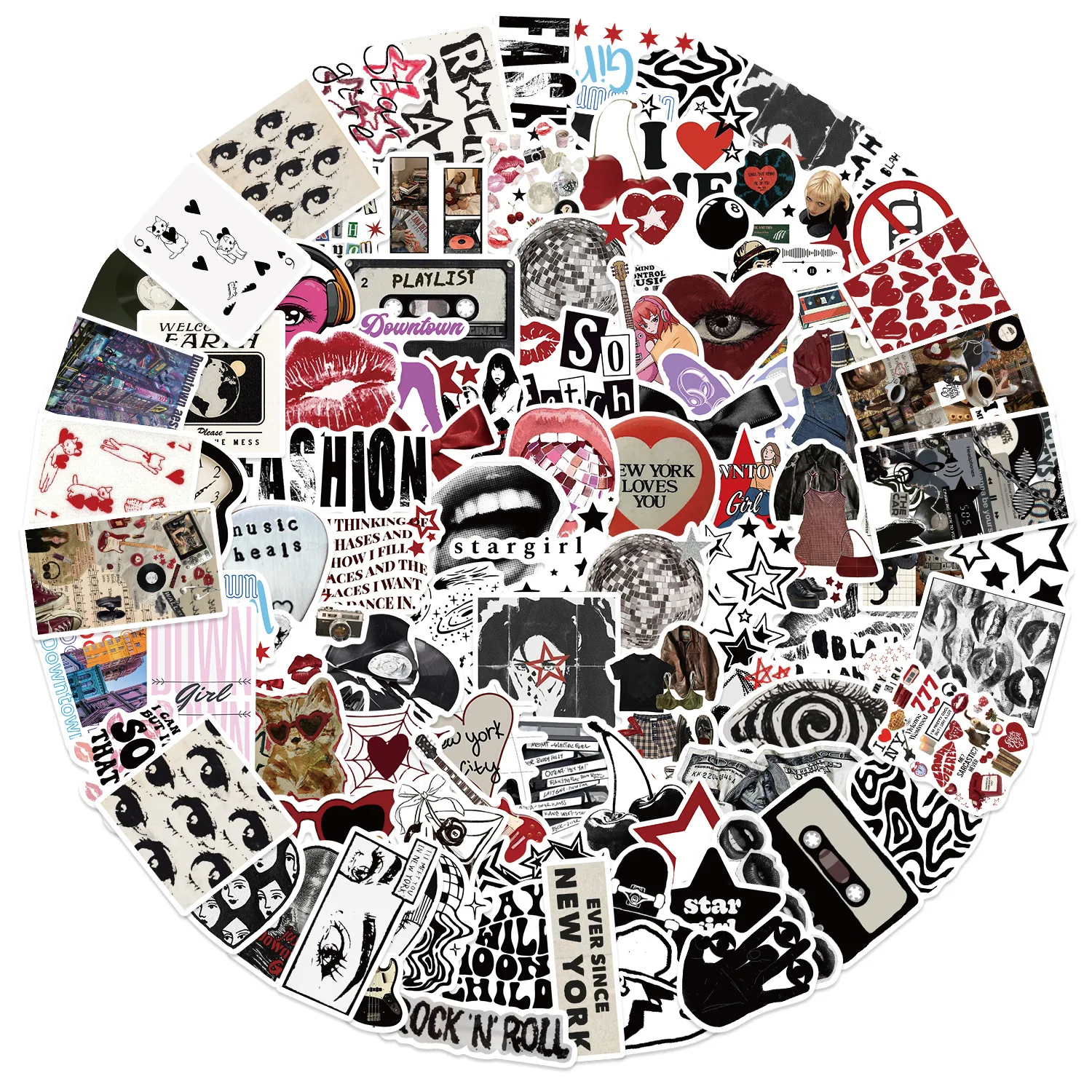 100 Stück Retro Ästhetische 90er Jahre Y2K Rock Star Aufkleber Innenstadt Moderne Mädchen Aufkleber für Laptop Gitarre Skateboard Vinyl Auto Aufkleber