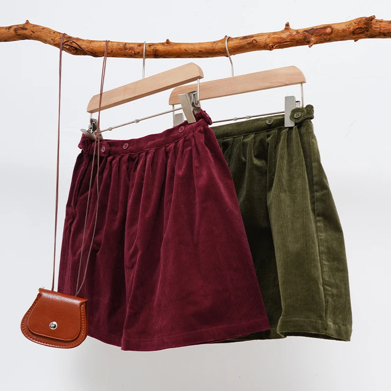 Retro Cord-Minirock mit hoher Taille für Mädchen, Frühlingsneuheit, verstellbare Knöpfe, elastische Taille, locker sitzende Kinderröcke, Mädchen-Winterkleidung – Detail 6