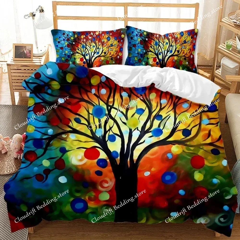 

Nature Duvet Cover Digital Psychedelic Tree of Life with Turning Gothic Background Mystery Fashion Polyester Bedding Set