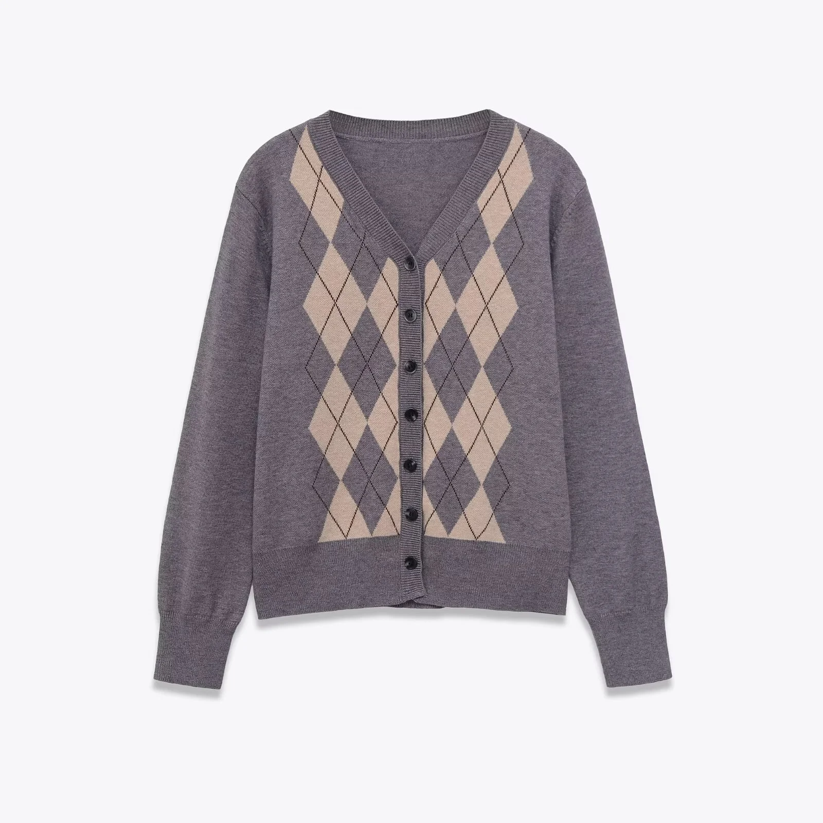 

2025 autumn new women's casual V-neck long sleeved button up sweater diamond knitted cardigan jacket