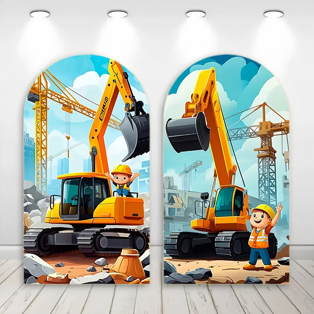 Construction Site Happy Birthday Arch Backdrop Cover Excavator Photography Background Baby Portrait Photographic Party Decors