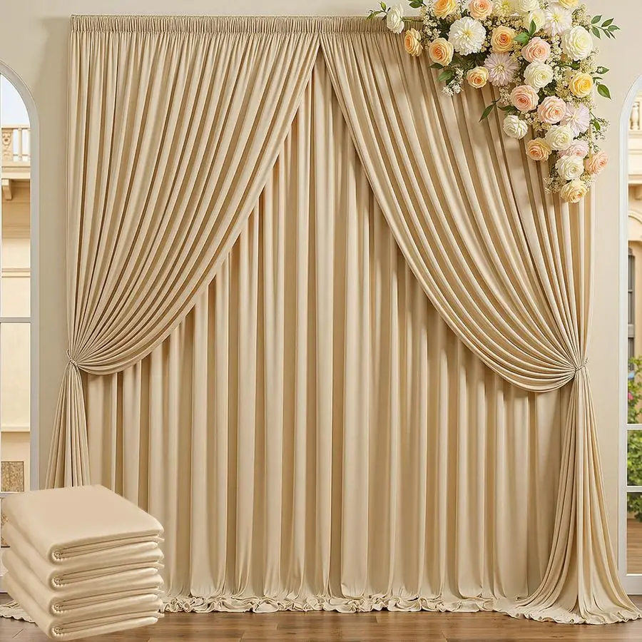 

x 10ft Wrinkle Free Beige Backdrop Curtains for Parties Weddings, 4 Panels 510ft Soft Silk Polyester Photo Backdrop Drapes for B