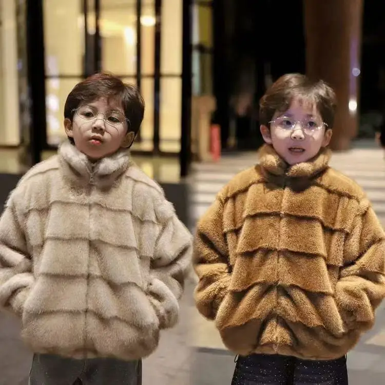Children's Eco-friendly Fur Coats for Boys Short Jackets for Kids 2026 Spring Autumn Winter New Children Versatile Coat