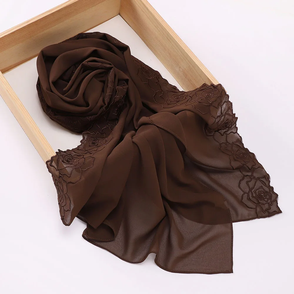 

Новый жемчужный шифоновый шарф с вышивкой, мусульманский хиджаб, платок, шаль, Малайзийские банданы, повязка на голову, буфанда, платок, палантины 175*70 см