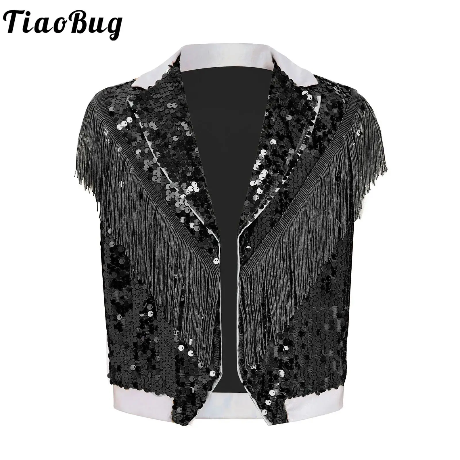 

Детский металлический блестящий жилет для мальчиков в стиле диско, джаз, хип-хоп, танцевальный топ без рукавов с бахромой и пайетками, костюм для школьных выступлений на сцене