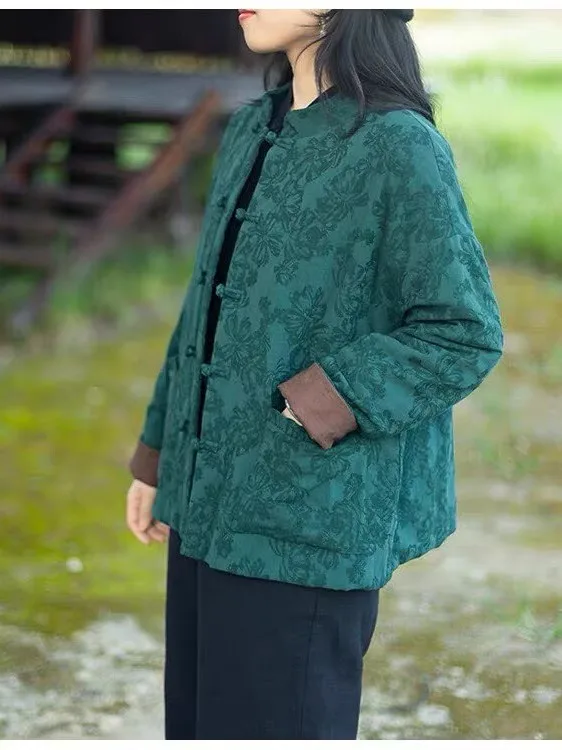 

Аутентичное китайское свободное женское хлопковое джето с цветочной вышивкой на пуговицах, универсальное удобное пальто из смеси хлопка и льна