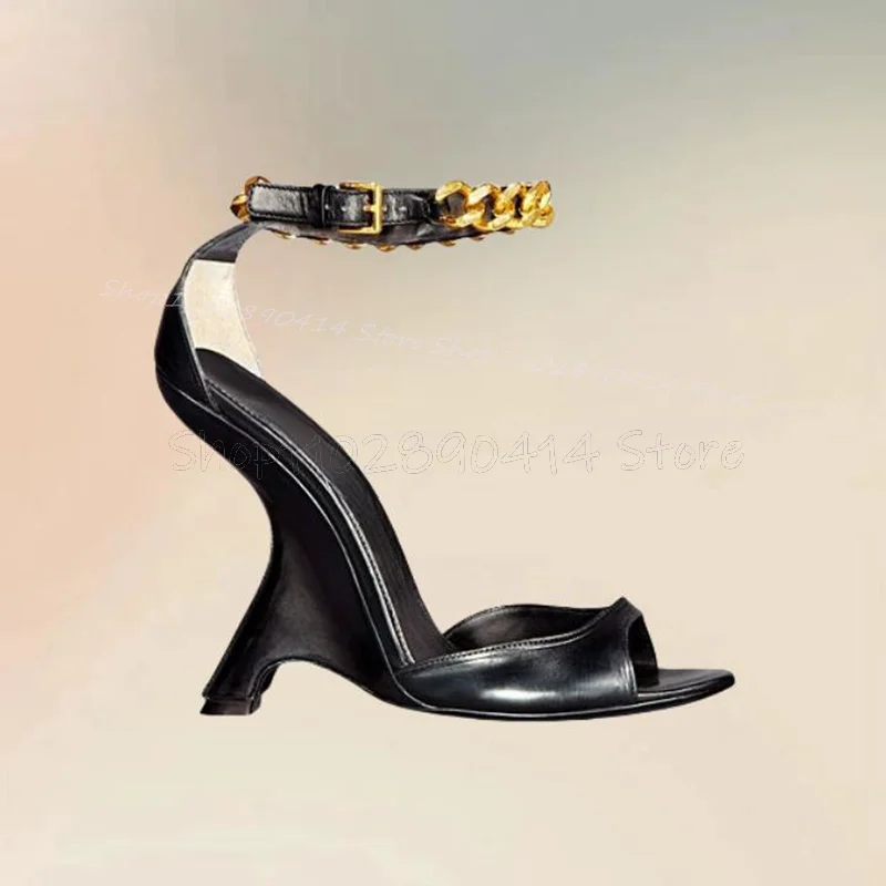 

Metal Chain Decor Black Strange Style Heels Sandals Ankle Buckle Strap Women Shoes Open Toe Sexy Party 2025 Zapatos Para Mujere