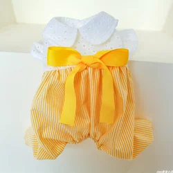 1PC Pet Clothing Cat Spring/Summer Thin Bow High Waist Four legged Pants Yellow Stripe Suitable for Small and Medium Dogs