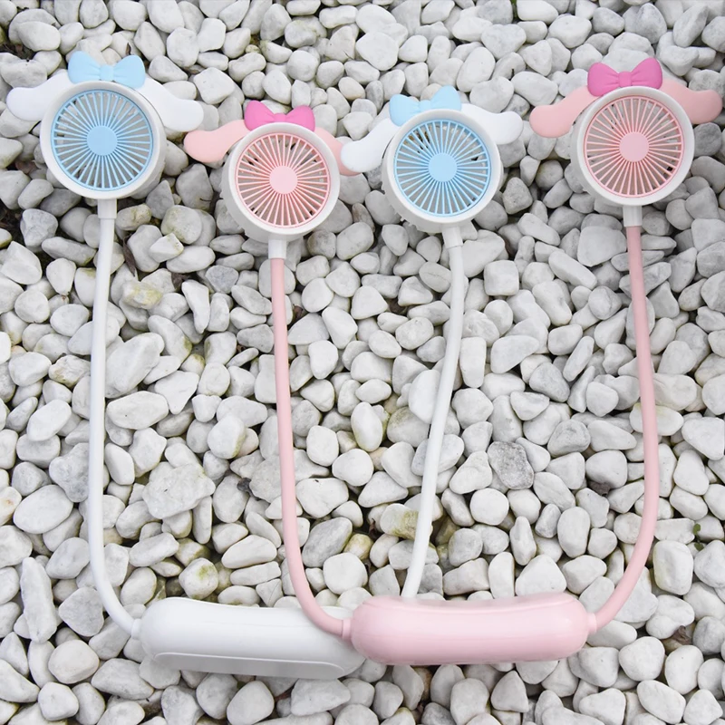 Cute Bow Wearable Neck Fan Rechargeable Hands Free Mini Fan Flexible Hose Silent Portable For Outdoor Travel