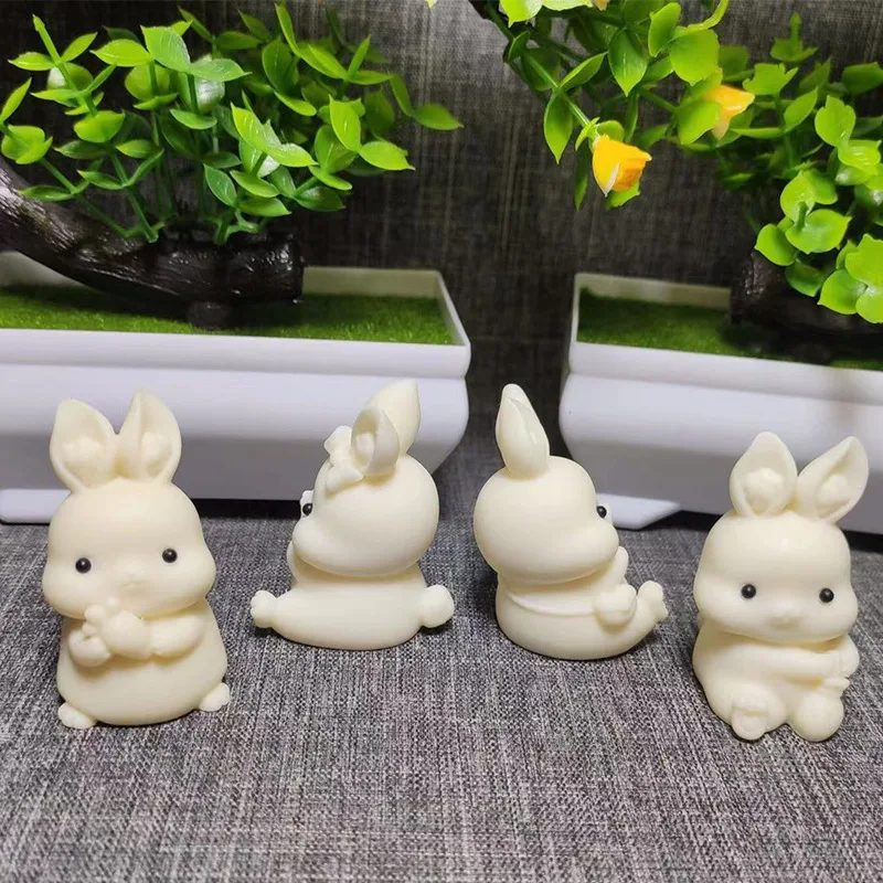 Zodiac Rabbit Ivory Fruit Hand Handle Play Stupid Cute Rabbit Decoration Animal Live Source 4PC set