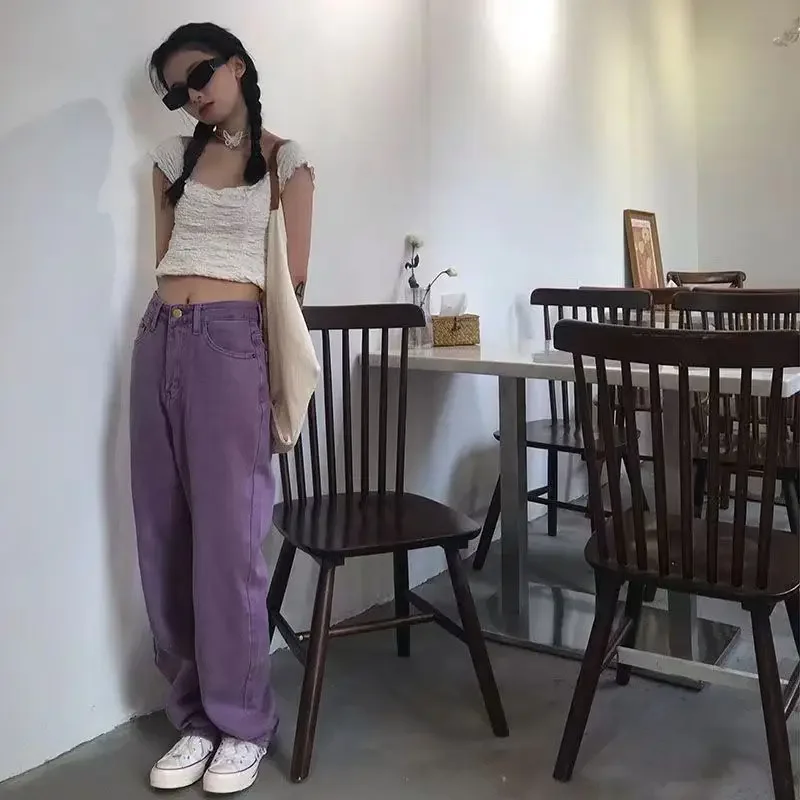 New Purple Fashion Y2K Casual Autumn Korean Jogger Tight-fitting Corduroy Straight Trousers Ladies Pocket High-waist Pants