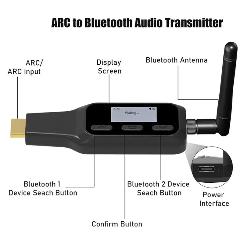 -Compatible ARC To Bluetooth Transmitter, TV Audio Extractor Adapter For Wireless Headphones Soundbar Speakers