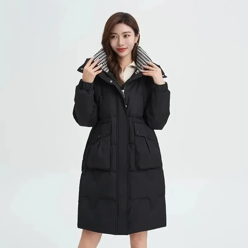 

2025 женская куртка-пуховик с длинными рукавами, зимняя женская лоскутная хлопковая стеганая куртка, корейская женская модная хлопковая верхняя одежда с капюшоном на пуху