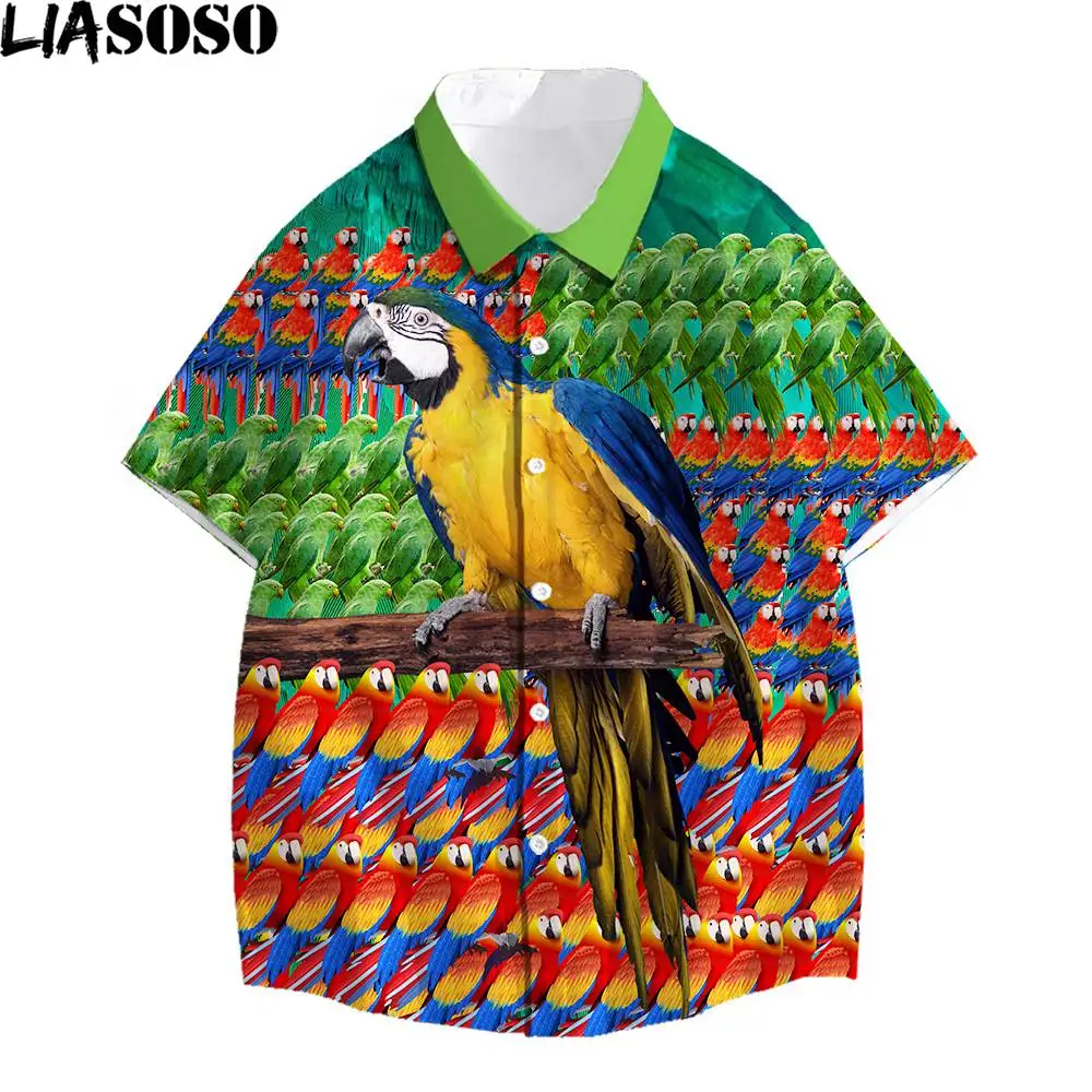 

LIASOSO 3D Print Beach Hawaiian Shirt Men Women Cute Pet Parrot Bird Animal Surfing Swimming Vacation Trend Personality Shirt To