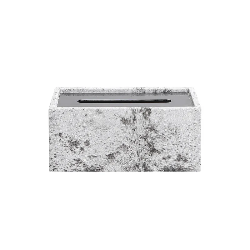 

Italian light luxury metal cover imitation cow leather tissue box model house ornament