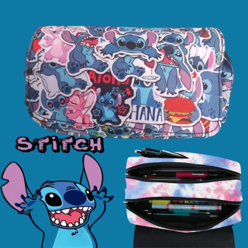 Stitch Cartoon Pen Bag Fully Printed Flap Stationery Box Cartoon Large Capacity Pencil Case Cute Anime Bags Student School Bag