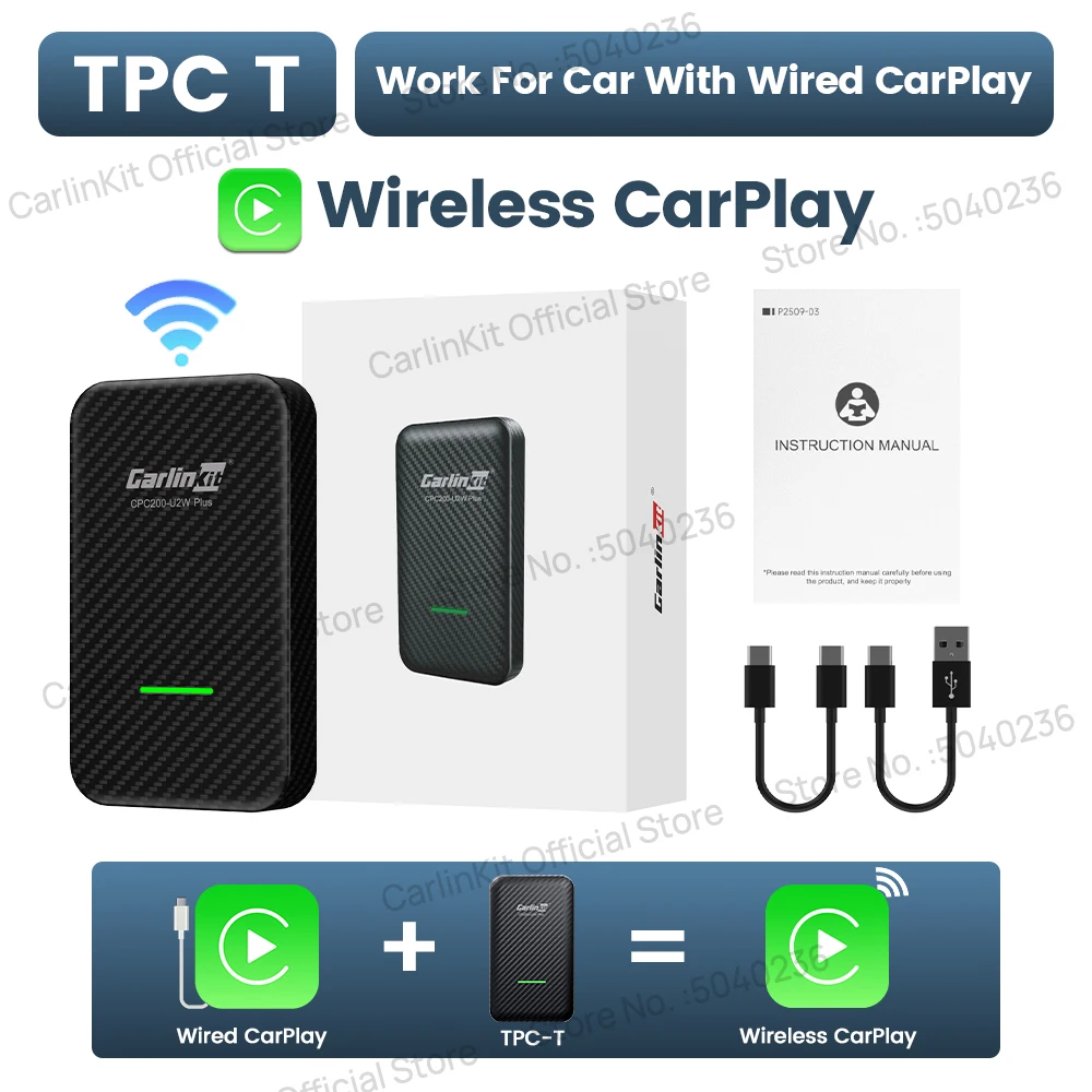CarlinKit Mini draadloze adapter Draadloze CarPlay voor auto's met bekabelde CarPlay Plug & Play WiFi Bluetooth Automatische verbinding Smart Car Box