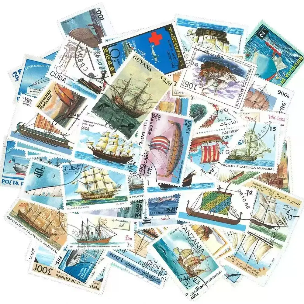 100 PCS/Lot Warship/Sailing Boat Topic Stamps World Original Postage Stamp with Postmark Good Condition Collection No Repeat