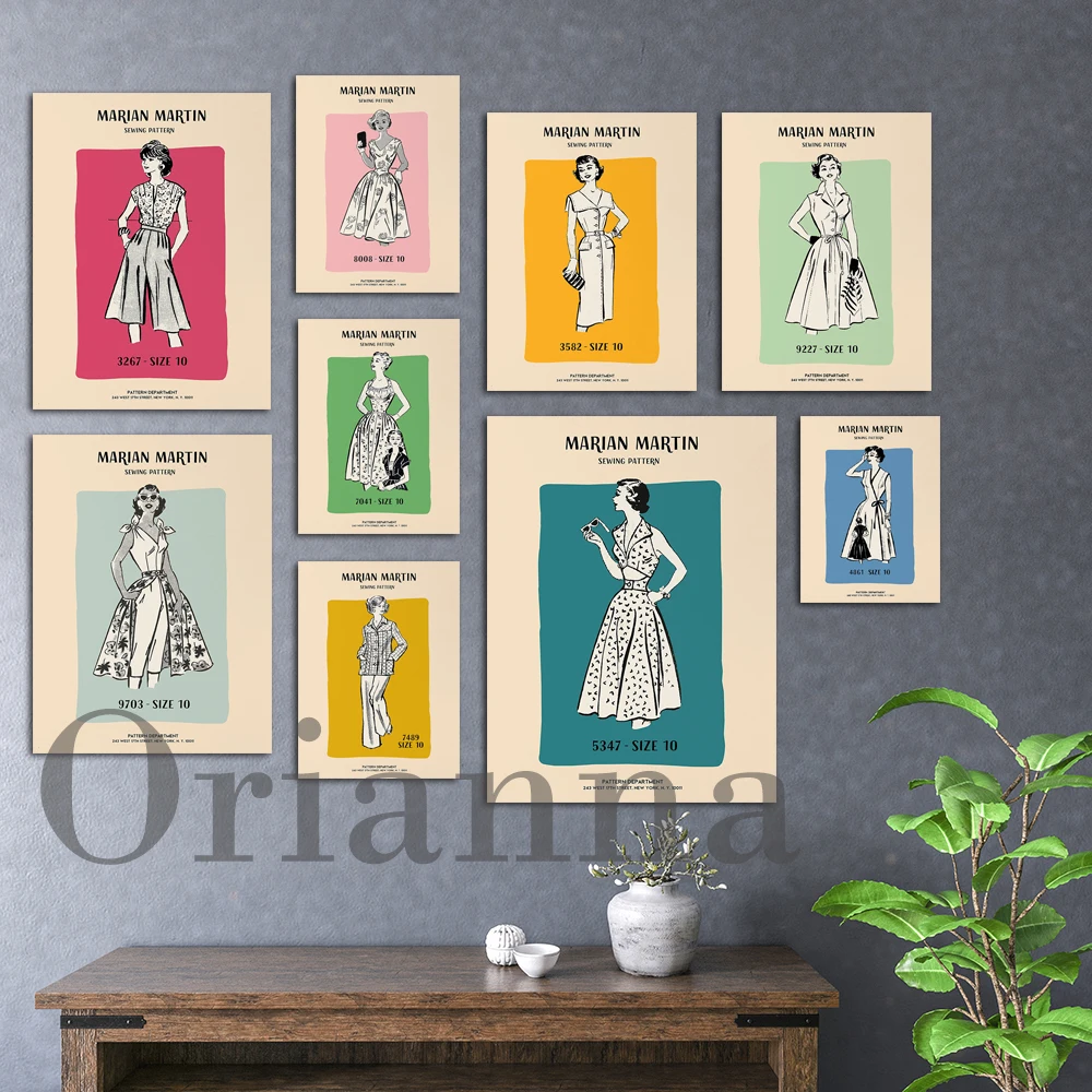 Sewing Pattern Design Art Print Poster Mid-Century Style | 1950s Vintage Picture New York Sewing Designer Wall Art Decor Gift