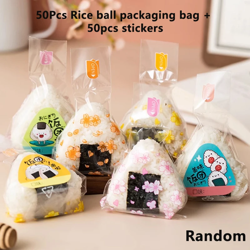 Bolsa de embalaje desechable con bola de arroz triangular japonesa, bolsa para Sushi Nori Onigiri, molde para hacer Sushi, accesorios Bento, 50 Uds.