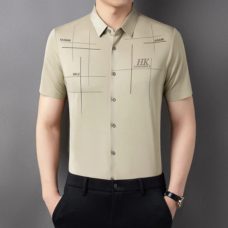 Men\'s Shirt Ice Silk Business Casual Shirt 2024 Summer New Short Sleeve Shirt  Highly Elastic Comfortable Wrinkle Resistant Top