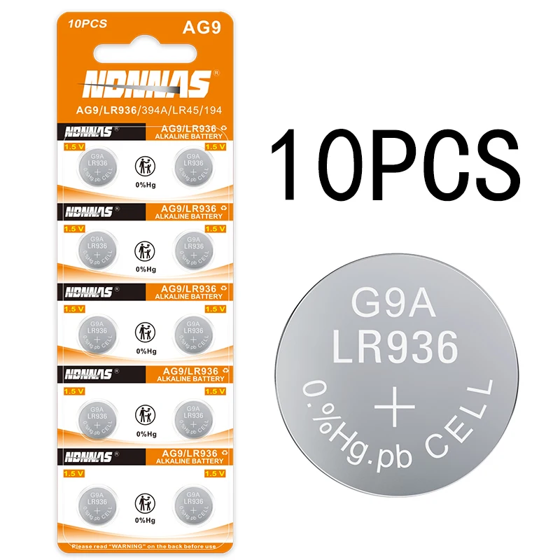 AG9 LR936 394 LR45 194 1.5V Alkaline Button Cell Batteries 0% Hg Pb Free for Watch Calculator Toy Car Key Fob