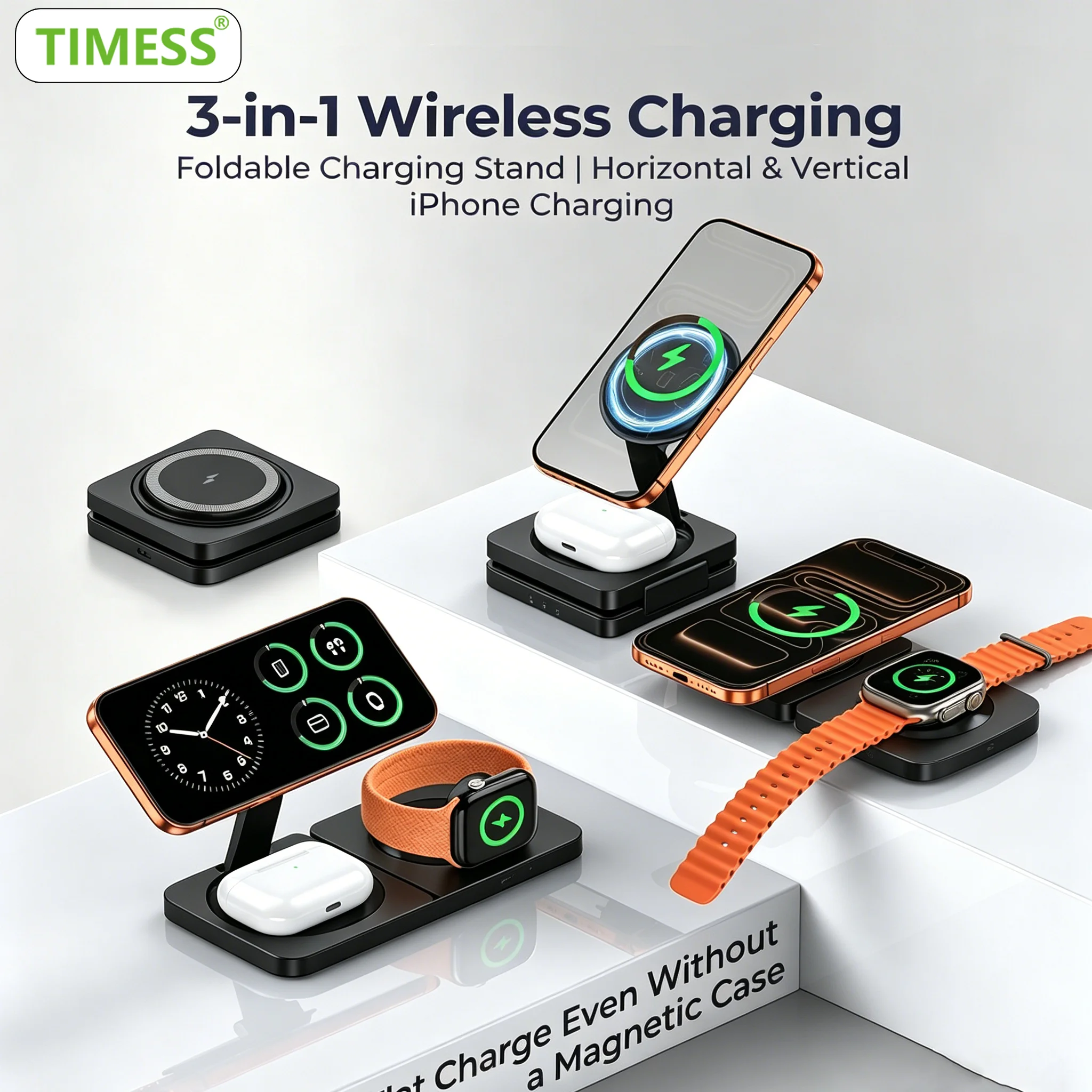 TIMESS Fast Magnetic 3 in 1 Wireless Charger For iPhone 17 16 15 PRO MAX For Apple Watch iWatch For Airpods Pro Charging Stand