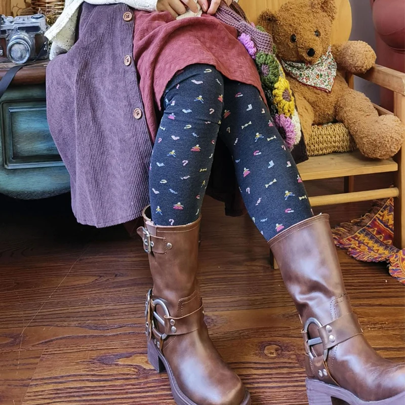 Mori สาวปักดอกไม้ Jumpsuit กางเกงขายาวผู้หญิงเสื้อผ้าผ้าฝ้ายที่มีสีสัน Candy รูป Jacquard ถัก Lolita Leggings A274