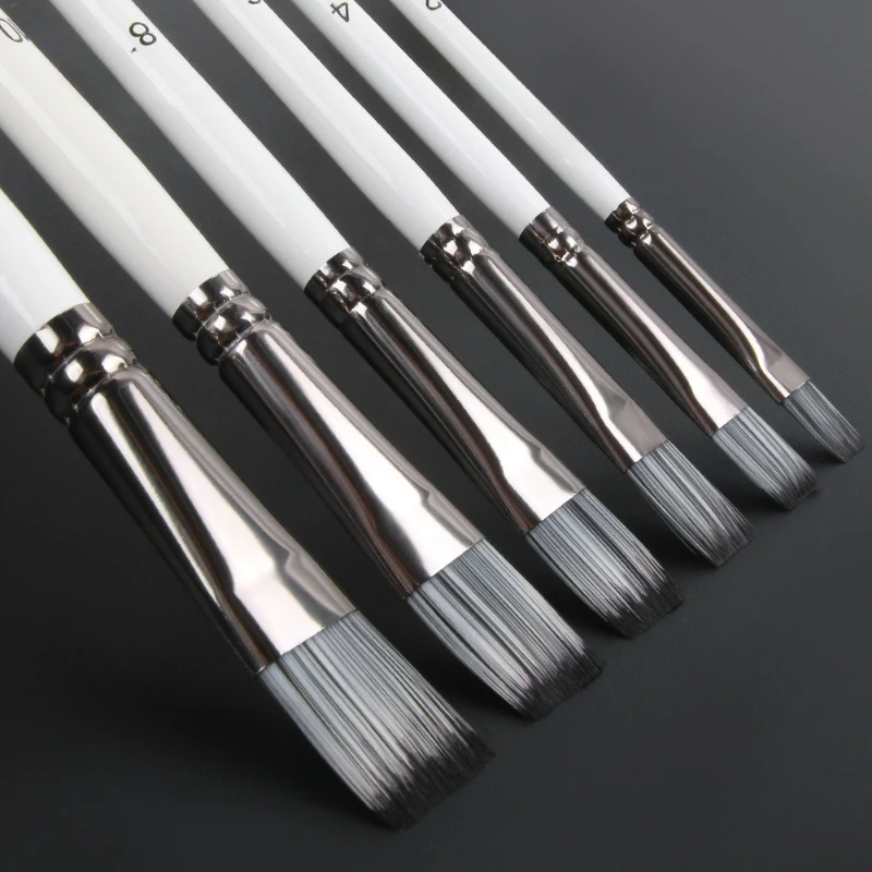 6 قطع من فرشاة طلاء النايلون الخشبية، تلوين موحد جيد لامتصاص الماء، لوحة زيتية من الأكريليك بألوان مائية، مخطط رسم الغواش #3