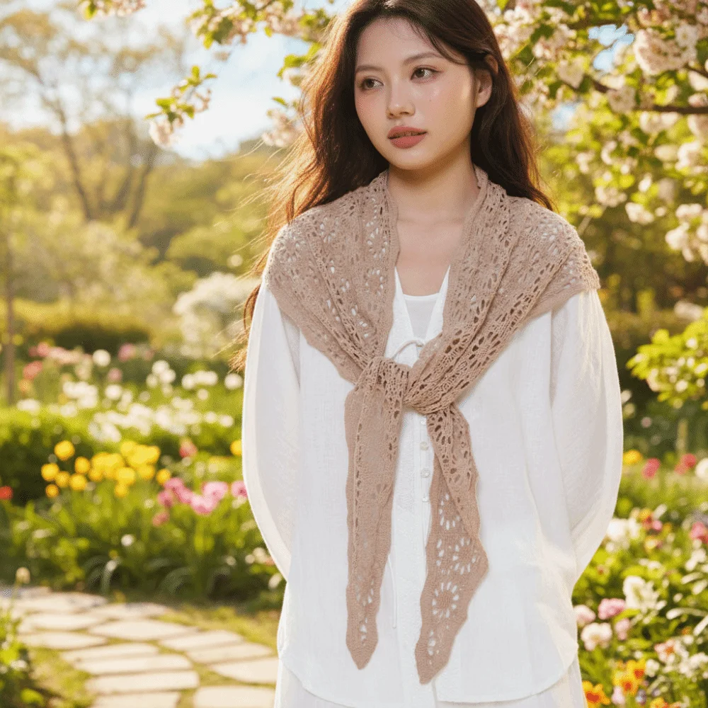 

Simple Fake Collar Knitted Triangle Scarf White Cape Crochet Flower Scarves Cloak Korean Style Fart Curtain Women