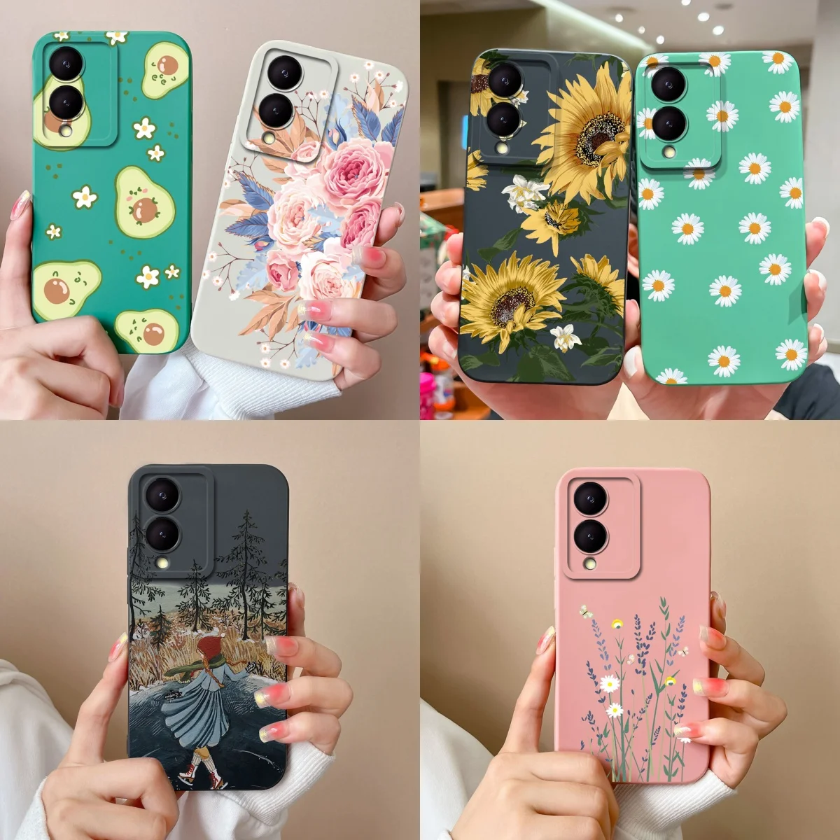 Case For Vivo Y17s Beautiful Flower Liquid Fashion Shockproof Non-slip Durable Bumper For Vivoy17s Vivo y 17s Senior Soft Coque