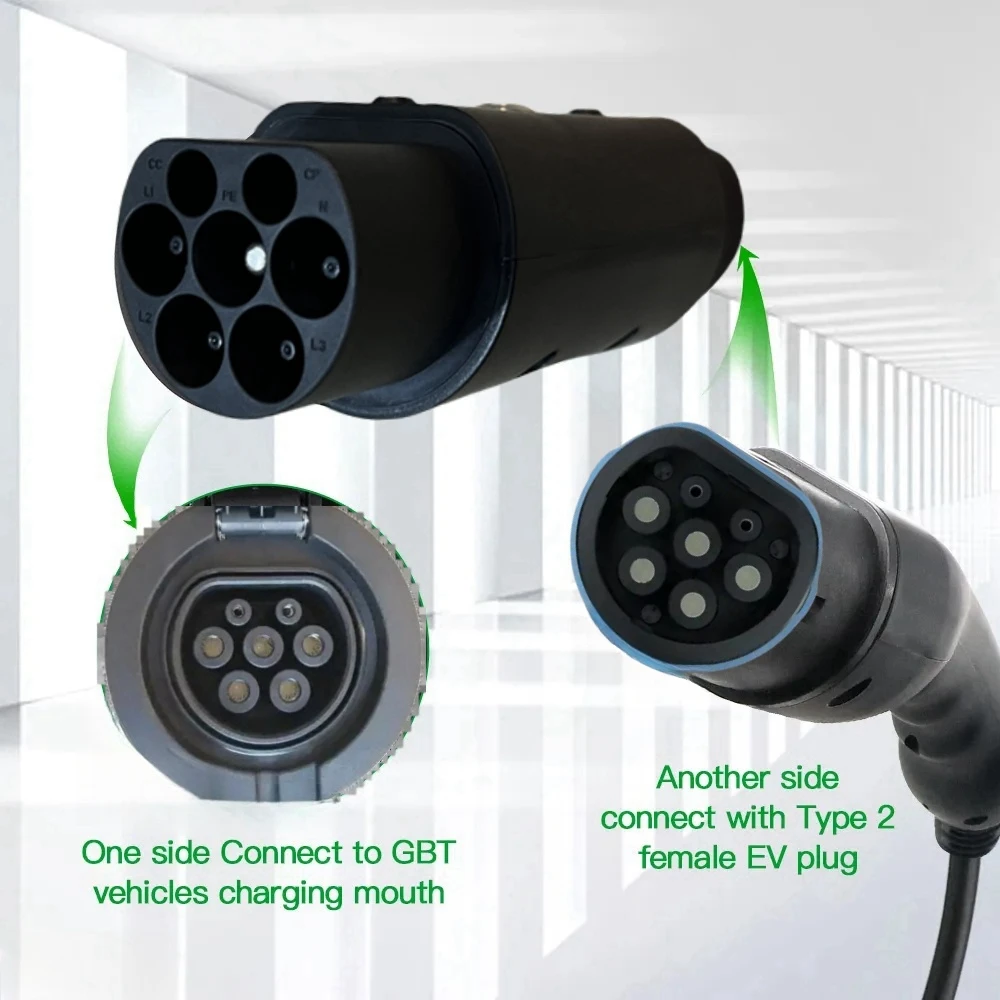 GBT to Type 2 EV Adapter Use for China Standard Vehicles Charging One Side to GBT Cars and Another Side to Type2 Female EV Plug