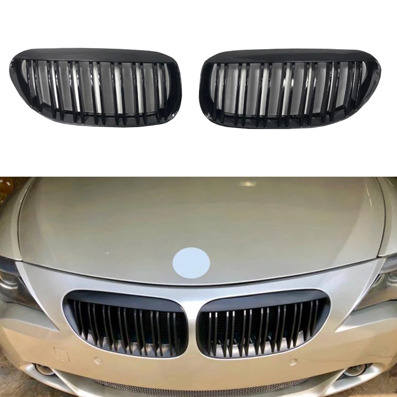 

For BMW 6 Series M6 E63 E64 630i 650i 645ci Car Front Bumper Kidney Grill Double Slat Grille Racing Grills Gloss Black 2004-2010