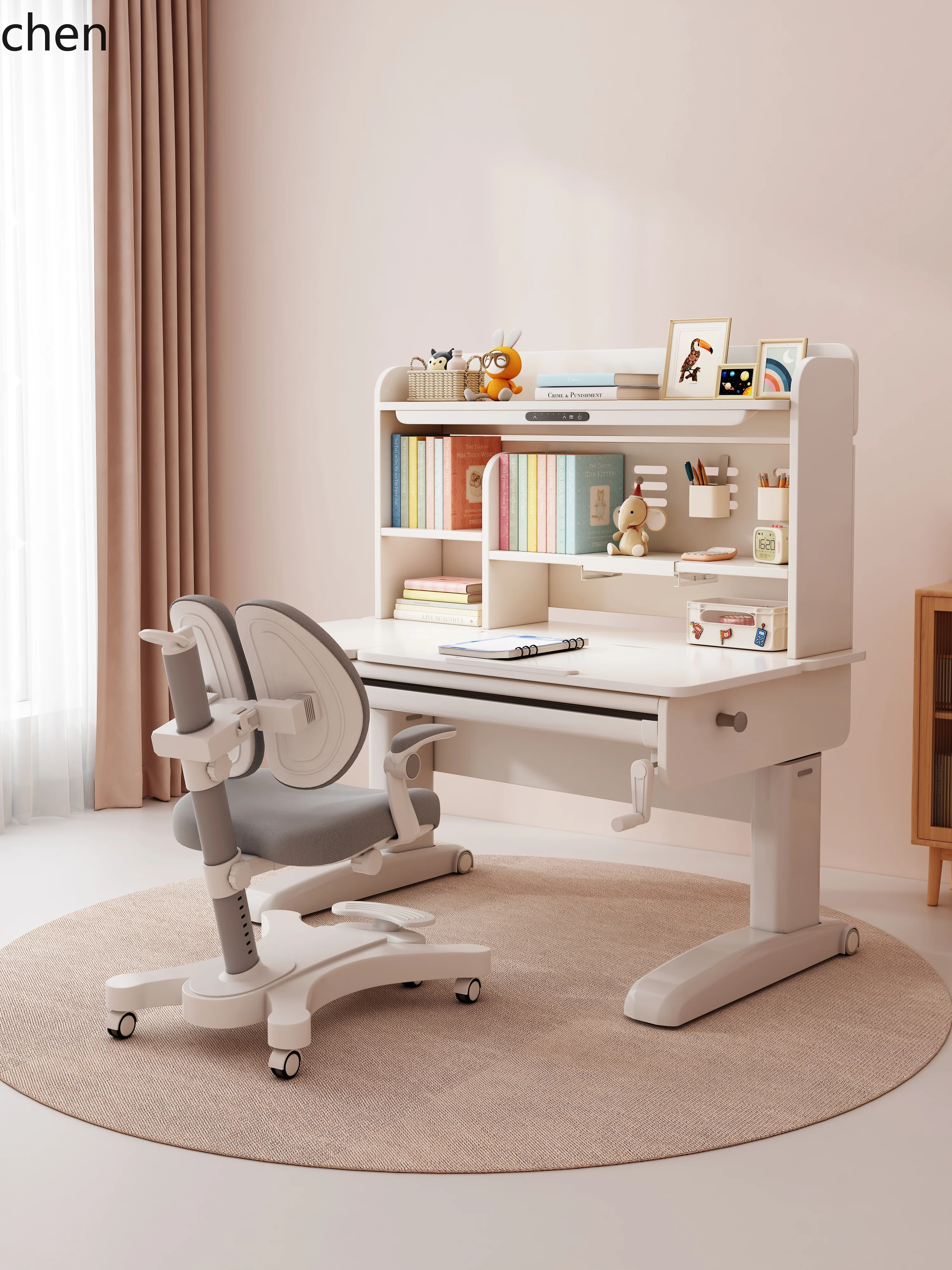 

LXC study table liftable home desk solid wood eye protection desk writing table and chair set