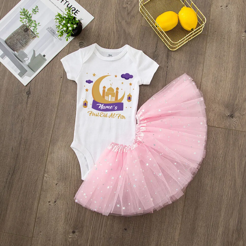 Personalised First Ramadan Baby Girls Costume Tutu Dress Girls Eid Ramadan Outfit for Babies Toddlers Ramadan Dress Set Outfit