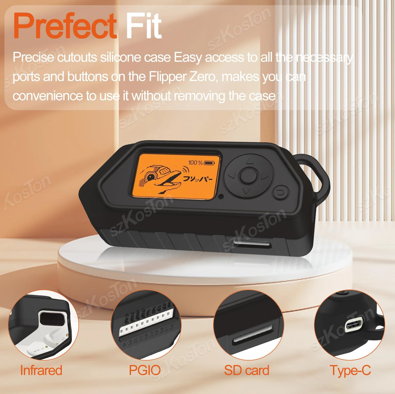 For Flipper Zero Full Soft Silicone Protective Case with Carabiner Compatible with Flipper Zero Device Cover Game Accessory
