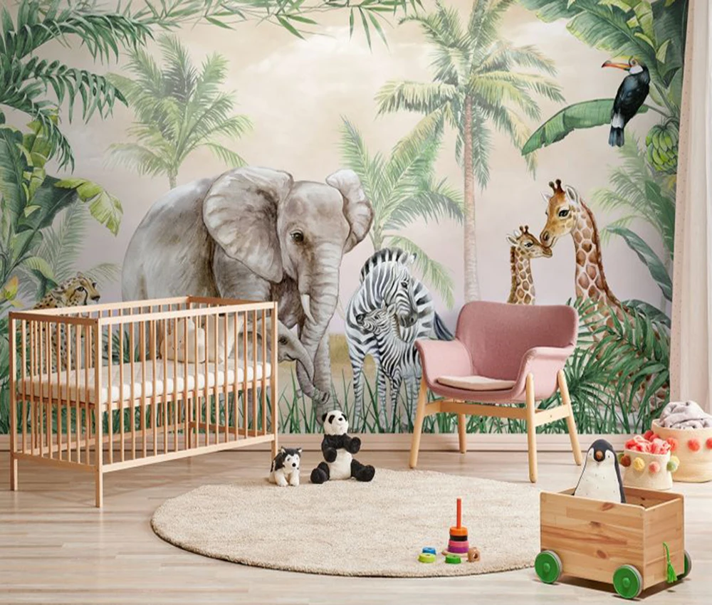 Milofi professional 3D large wallpaper mural hand-painted Nordic forest small animal illustration children background wall