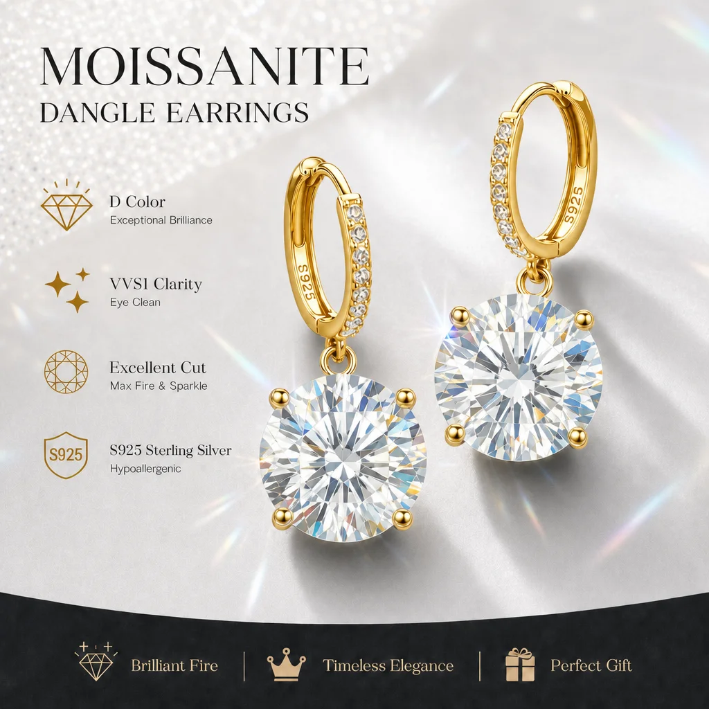 18K vergoldete Moissanit-Ohrringe mit GRA-Zertifikat, S925 Silber, für Damen, funkelnde Geschenke zum Jahrestag, Party, Verlobung – Detail 2
