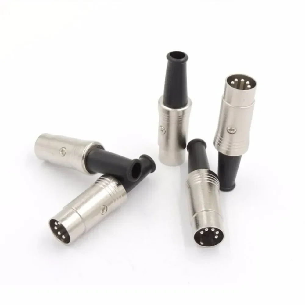 5pcs 5PIN DIN Connector Midi Cable Lead Audio Plug Male Inline Metal Connector Large 5-pin Audio Plug Instrument Part