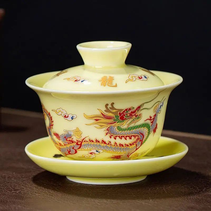 Color Changing Gaiwan Dragon Phoenix Tea Set Ceramic Tea Tureen Home Business Gift Multi Person Teapot Gongfu Teacup Party