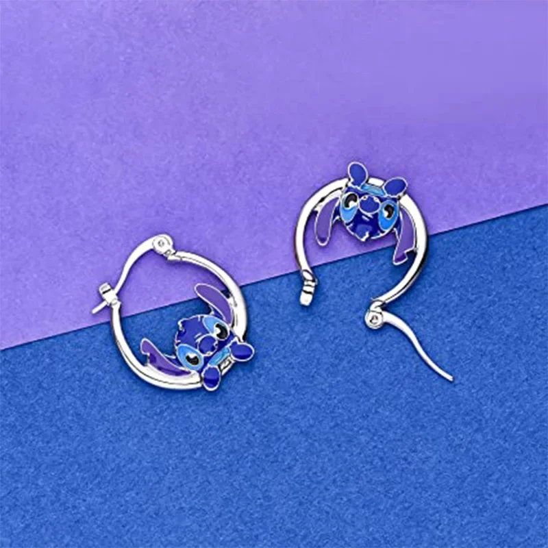 Cute Disney Stitch Hoop Earring New Classic Anime Character Silver Plated Enamel Drop Earrings for Girl Woman Jewelry Gifts