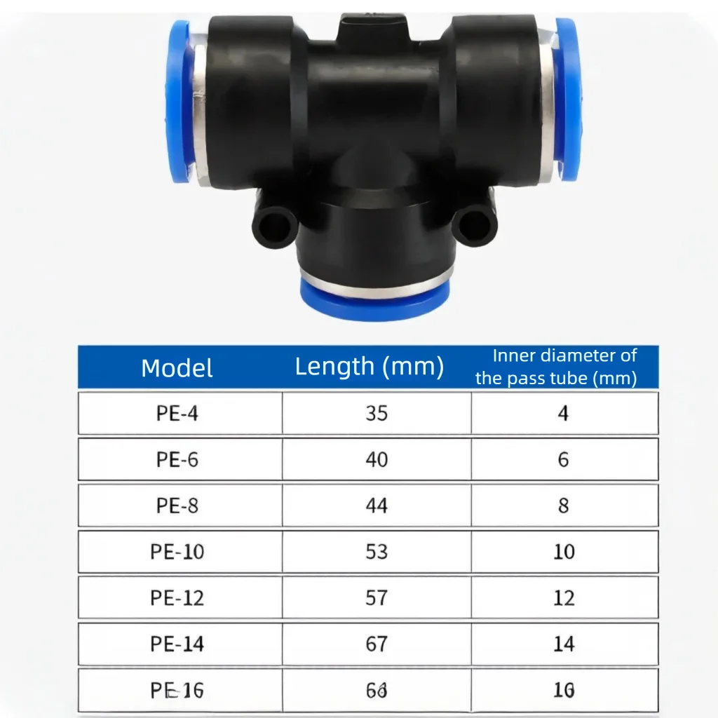 PE Pneumatic Fitting Quick Connect Slip Lock Tee 3Way Plastic Pipe Water Hose Tube Connector，Optional4mm6mm,8mm10mm12mm14mm16mm
