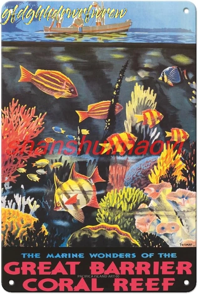 Pacifica Island Art Queensland Australia - The Marine Wonders of the Great Barrier Coral Reef - Vintage Travel Poster by Pe sign