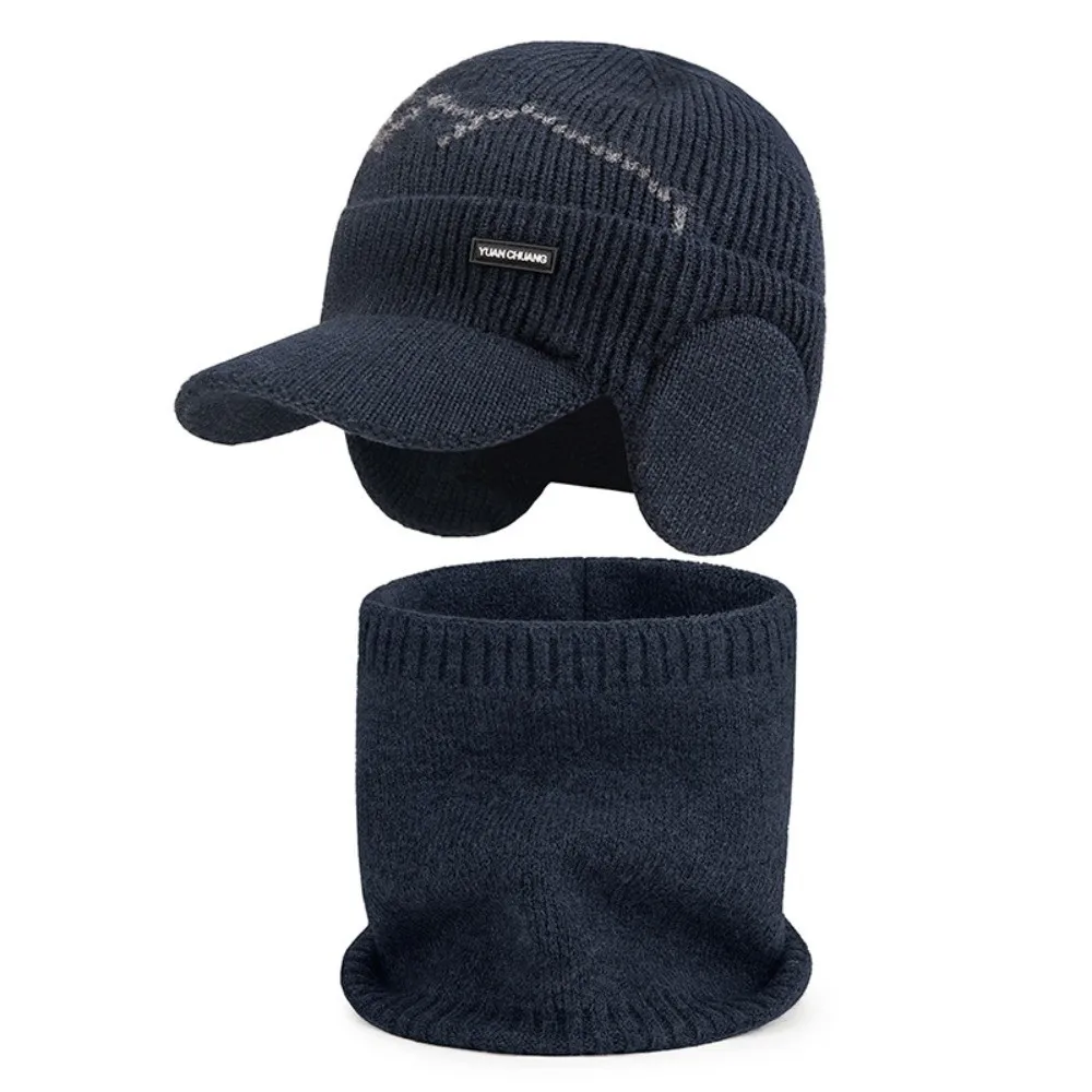 

2Pcs Set Windproof Knitted Hat Neck Gaiter Plush Soft Sheep Wool Scarf Thicken Simple Winter Autumn Hat with Earflap Outdoor