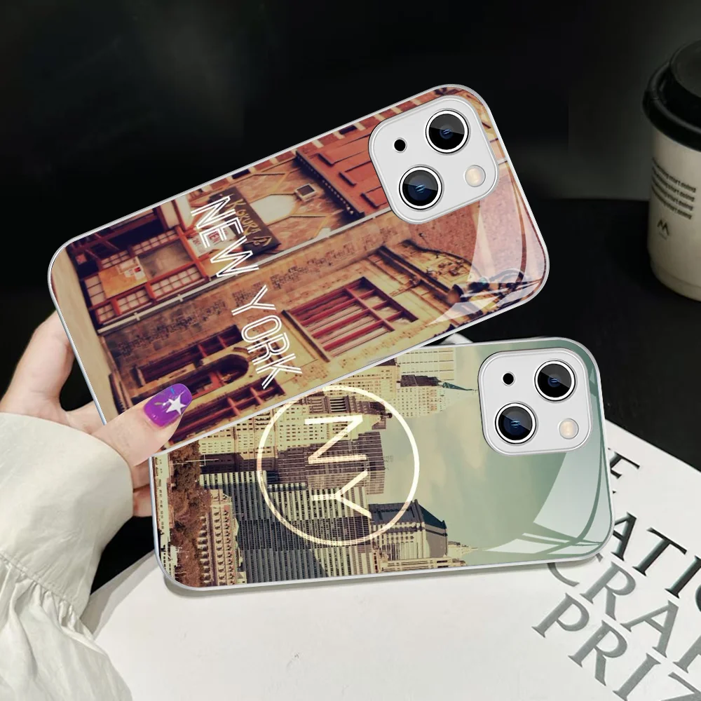 Funda de teléfono Nueva York para iPhone 14 13 12 Mini 11 Pro XS Max X XR 14 Plus, cubierta de vidrio templado