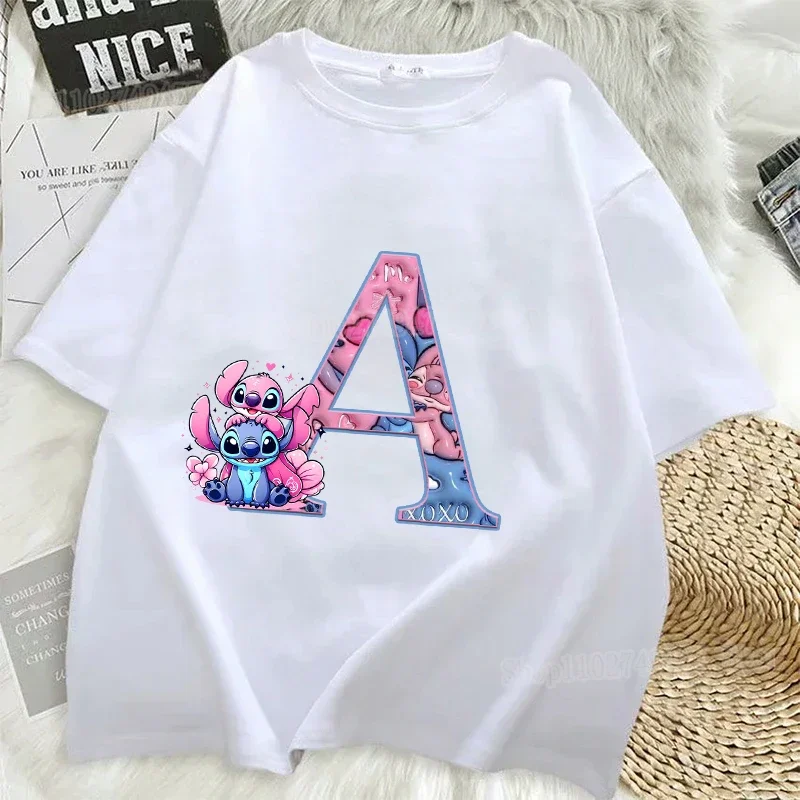 

Disney A-Z Cartoon T-shirt Women Cotton Personalized Short Sleeved Tee Summer Round Neck Loose Top Casual Clothing Korean Style